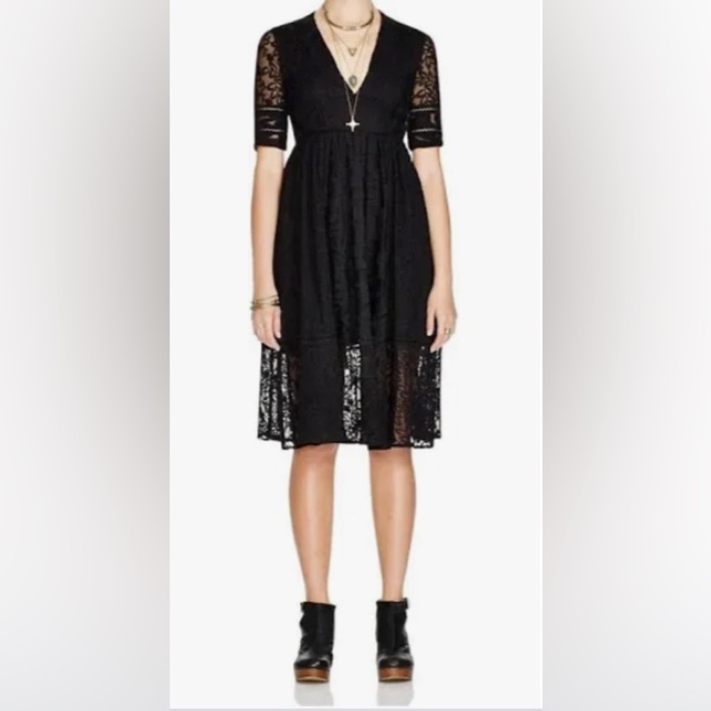 FREE PEOPLE Black Mountain Laurel Lace Goth Dress 8